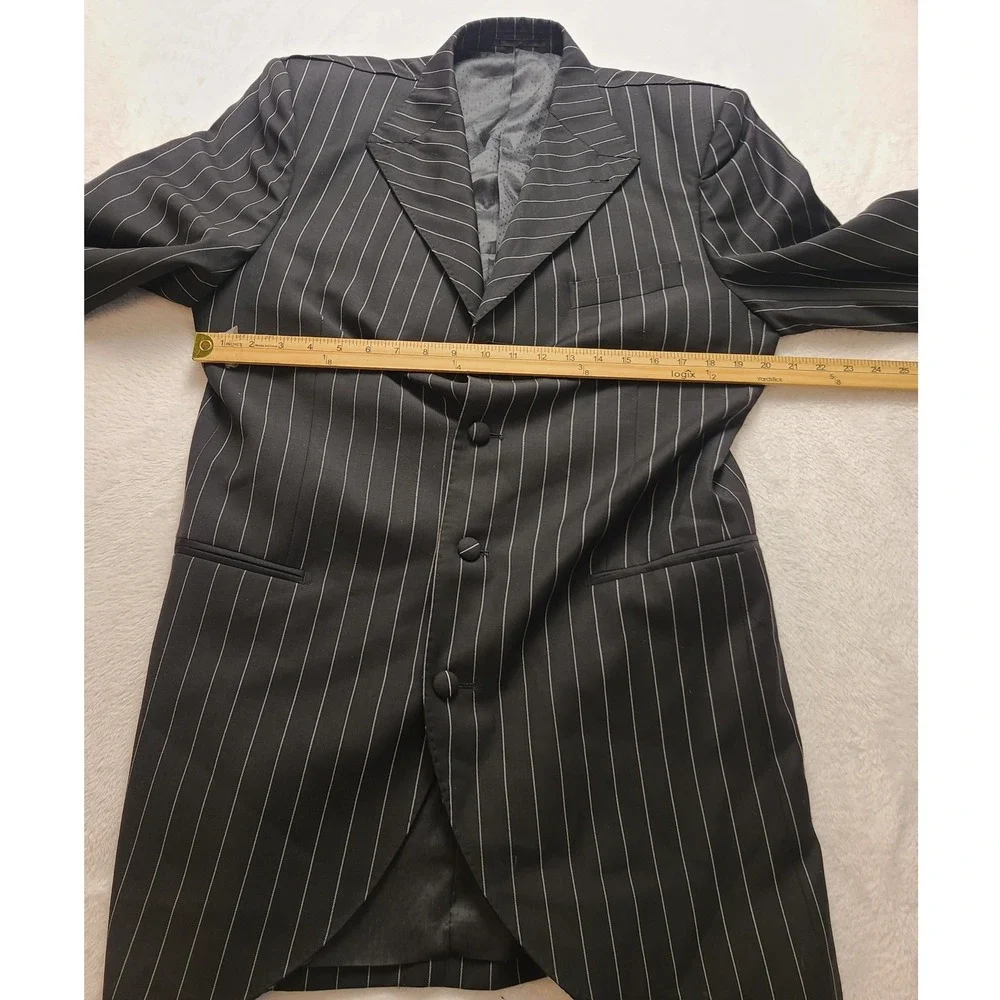 Men's Black Pinstripe Three Button Tailored Blazer Suit Jacket Vertical Stripe